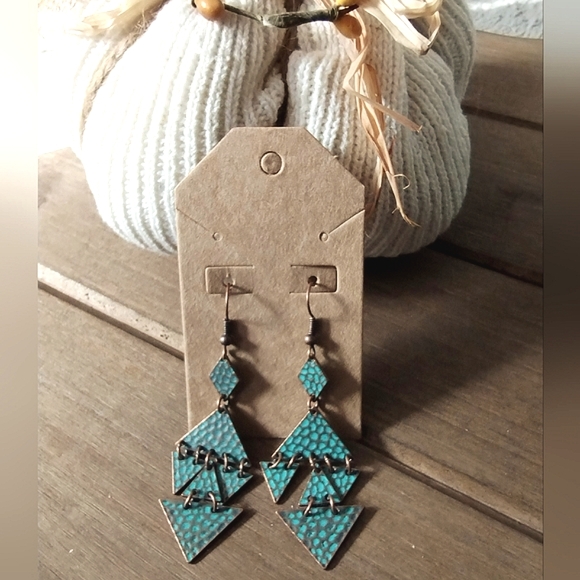 Sculptural, Triangular Tiered Copper tone Dangle Earrings - Picture 10 of 11